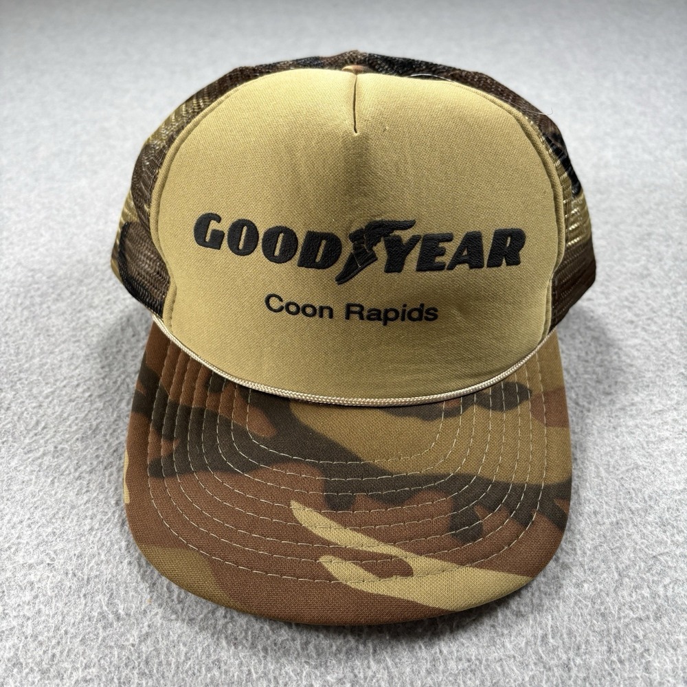Vtg‎ Good Year Tires SnapBack Camo Trucker Hat Cap Coon Rapids MN USA